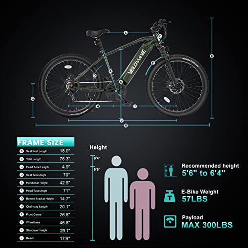 VELOWAVE Electric Mountain Bike for Adults 48V 15Ah Removable LG Cells Battery 25MPH