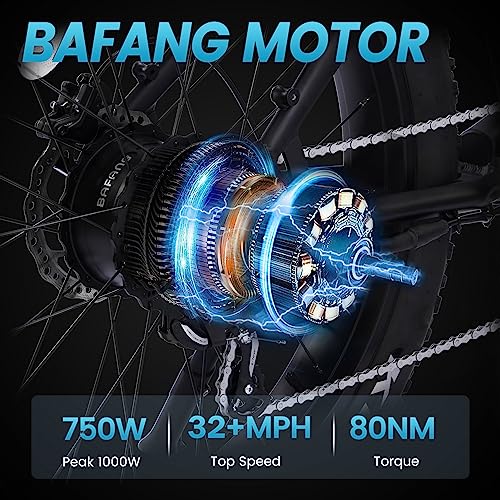 VELOWAVE Electric Bike Adults 750W BAFANG Motor 48V 15Ah LG Cells Battery,26" x 4.0" Fat Tire